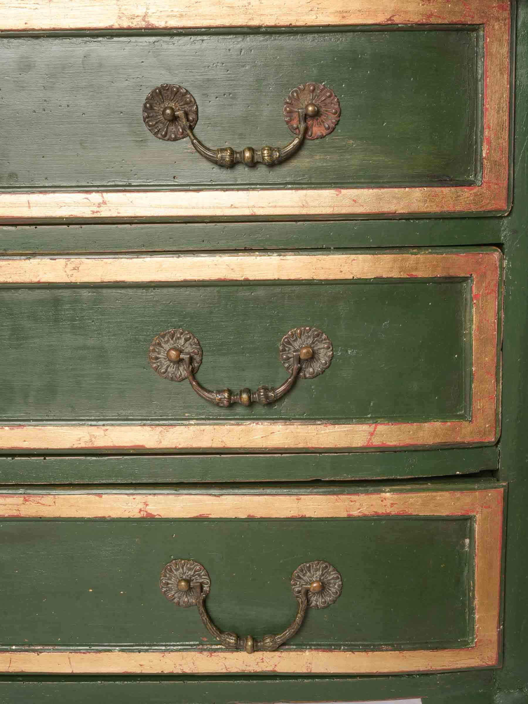 Elegant French Country Commode in Green Paint and Parcel Gilt, 18th Century - 50½" x 24" x 32"