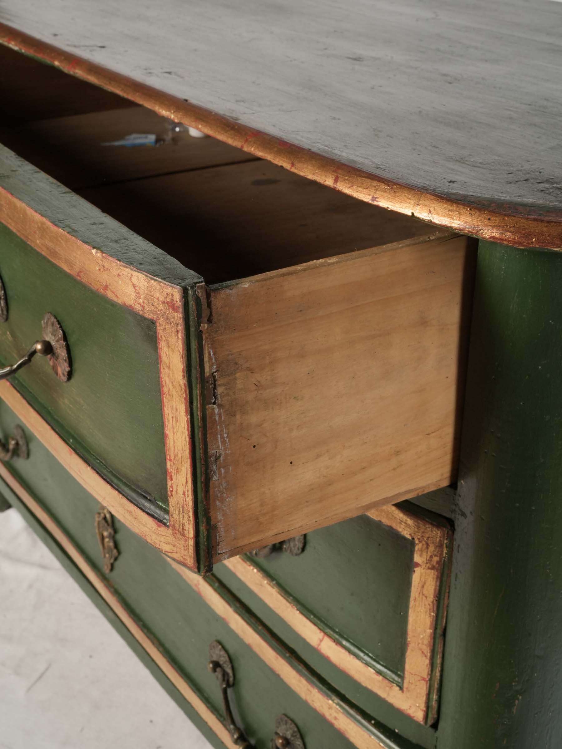 Elegant French Country Commode in Green Paint and Parcel Gilt, 18th Century - 50½" x 24" x 32"