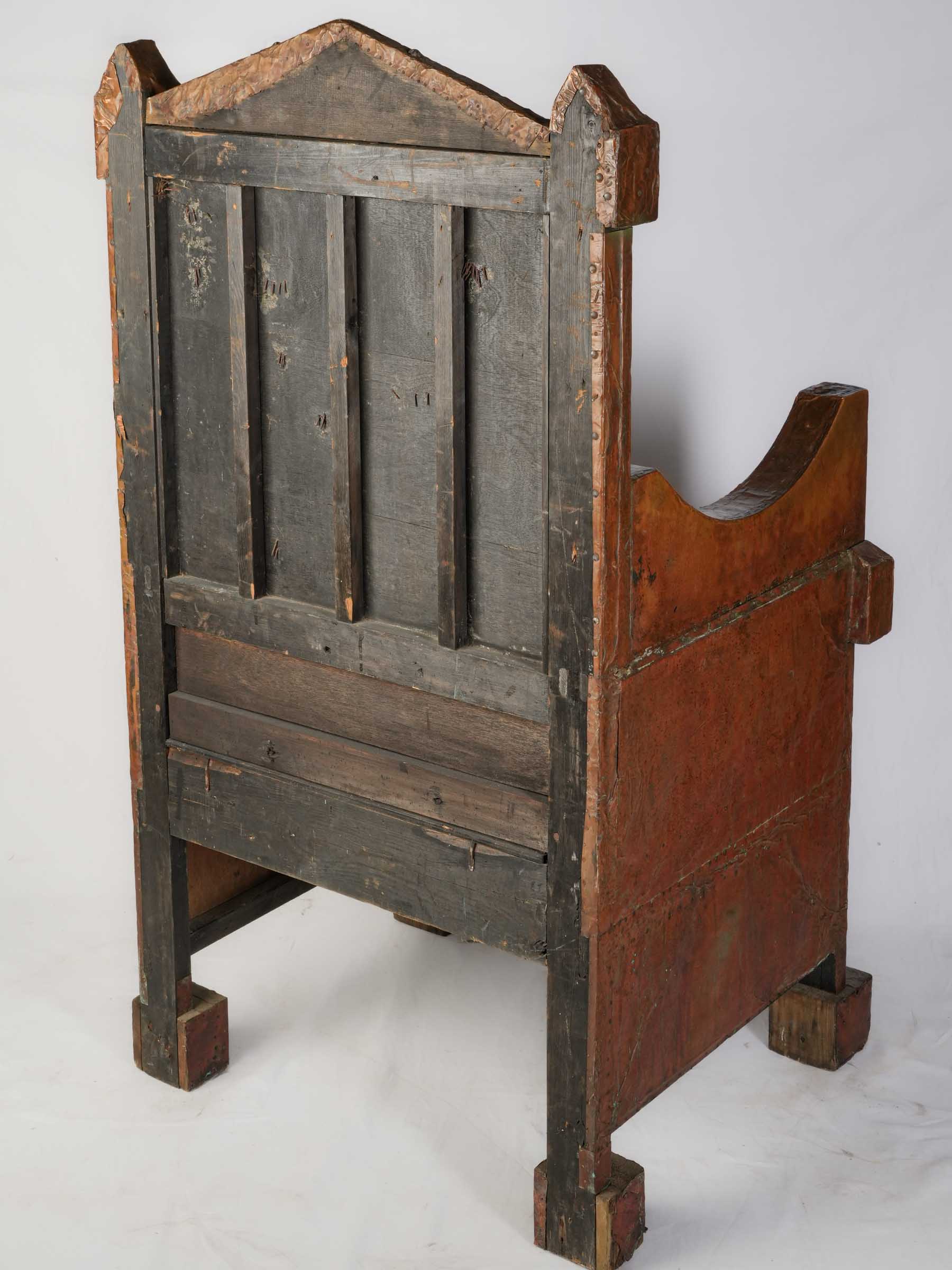 Large Copper-Clad Theatrical Medieval-Style Throne Chair, 20th Century - 54¼"