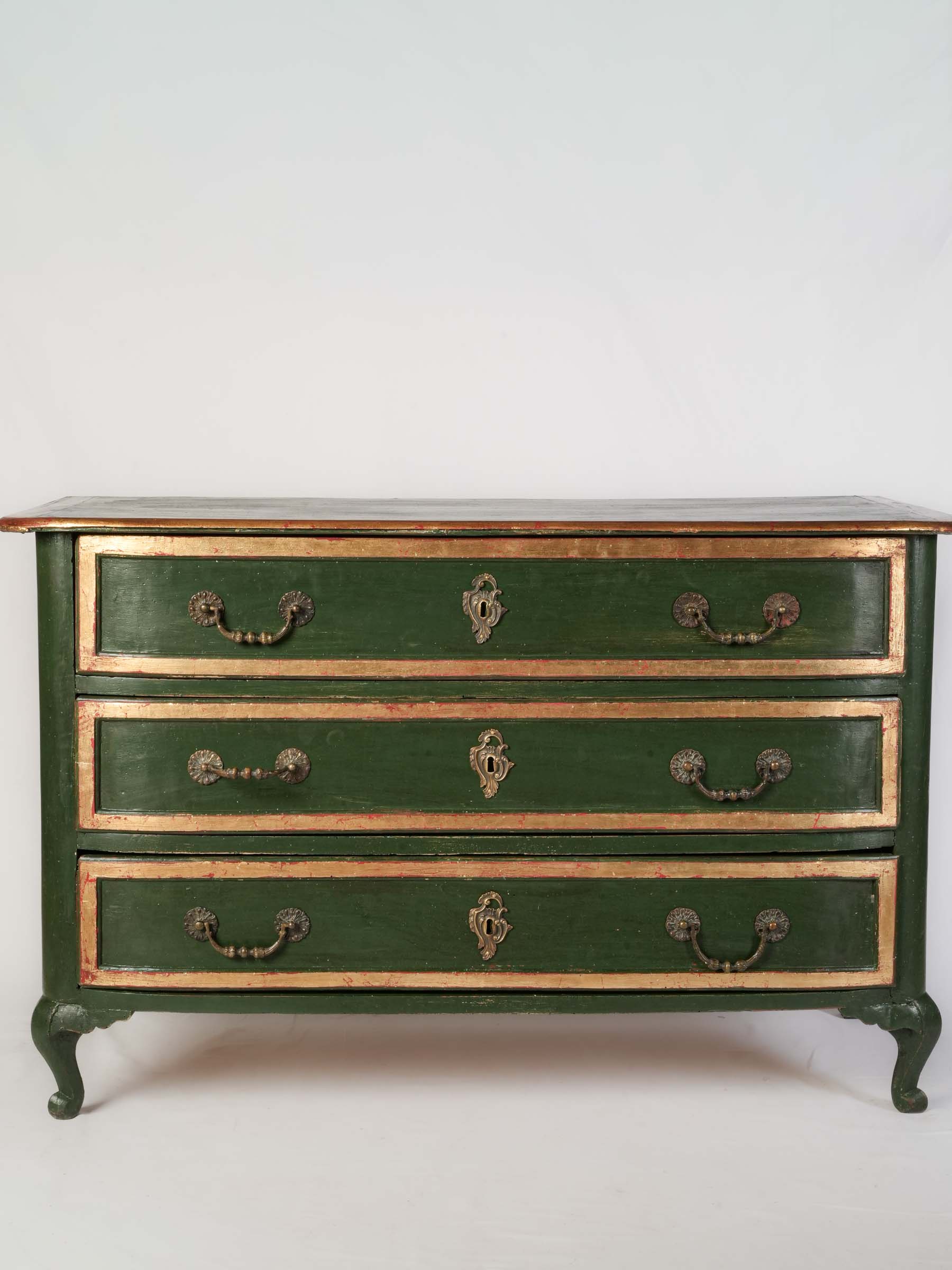 Elegant French Country Commode in Green Paint and Parcel Gilt, 18th Century - 50½" x 24" x 32"