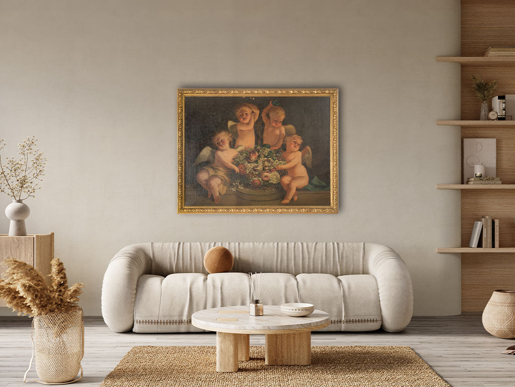 Ornate, romantic gilded framed oil painting