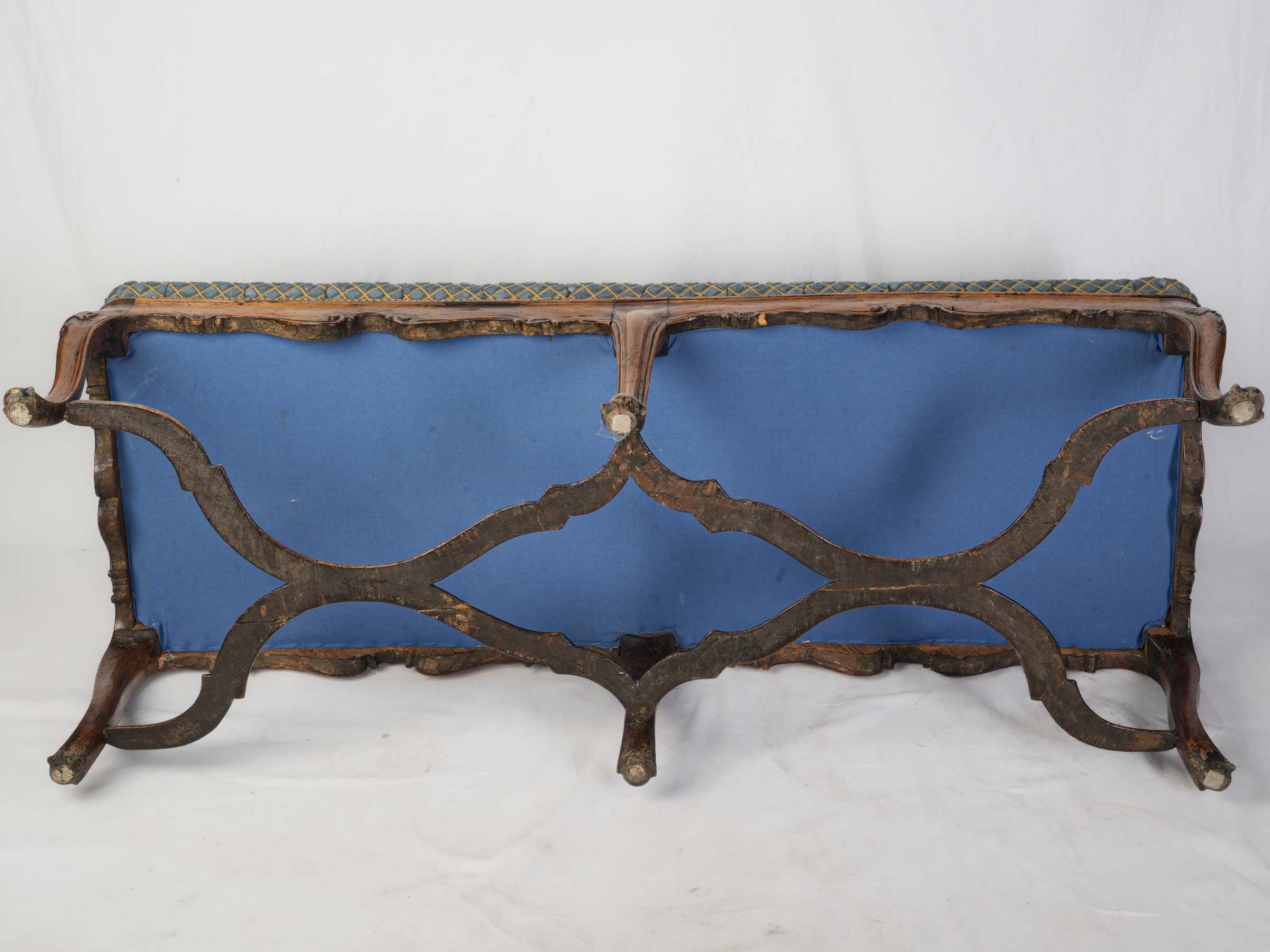 18th-Century Walnut Rococo Banquette w/ Modern Tufted Velvet Upholstery - 54¾"