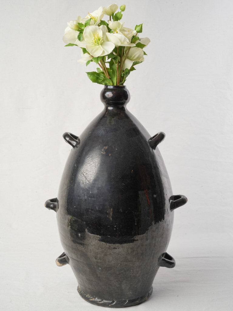 Mid-20th Century Biot Black-Glazed Terracotta Conscience Water Flask - 20½"