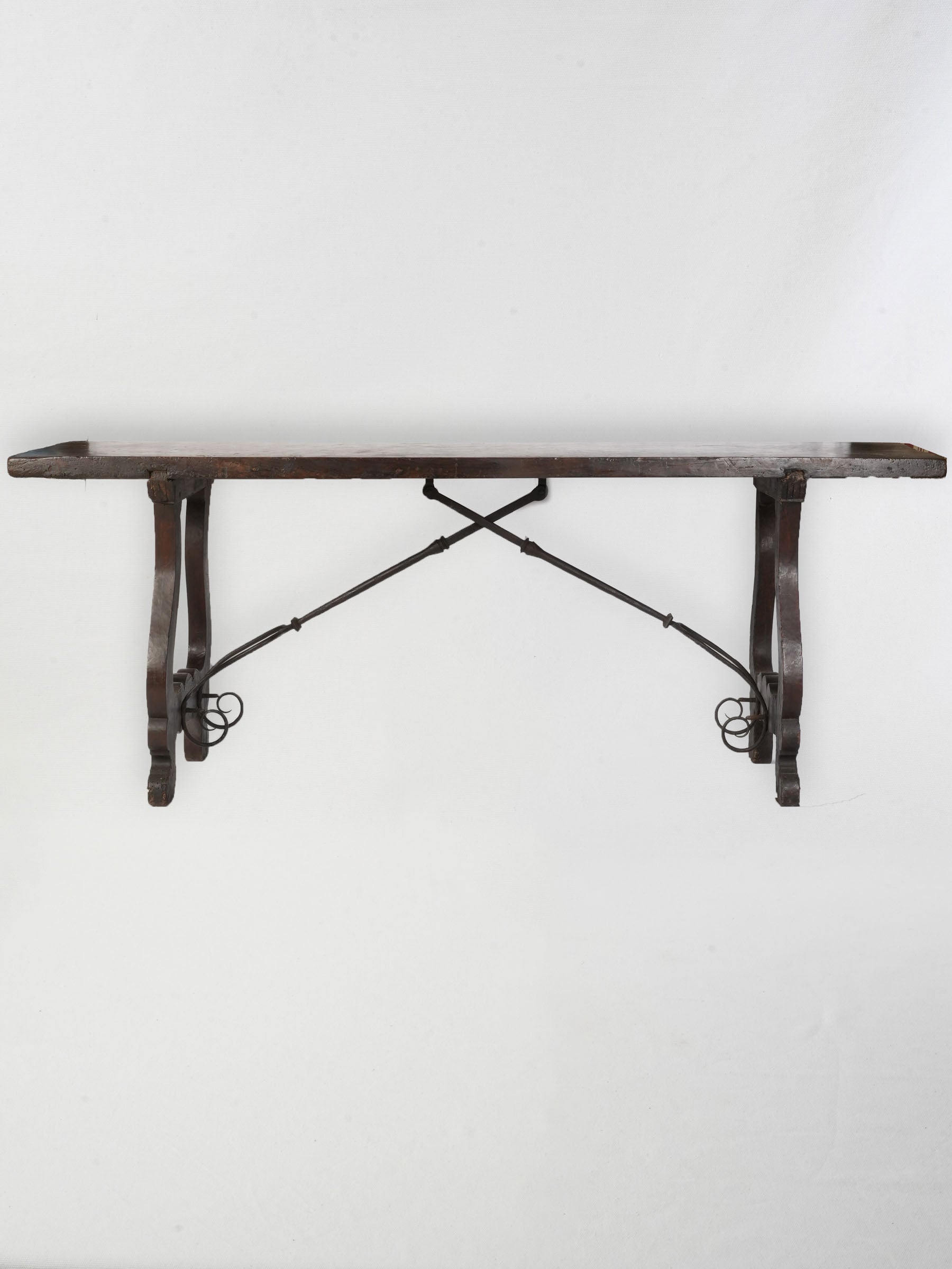Beautiful Italian Baroque Table w/ Single-Plank Top and Wrought-Iron Stretchers, 17th Century - 79½"