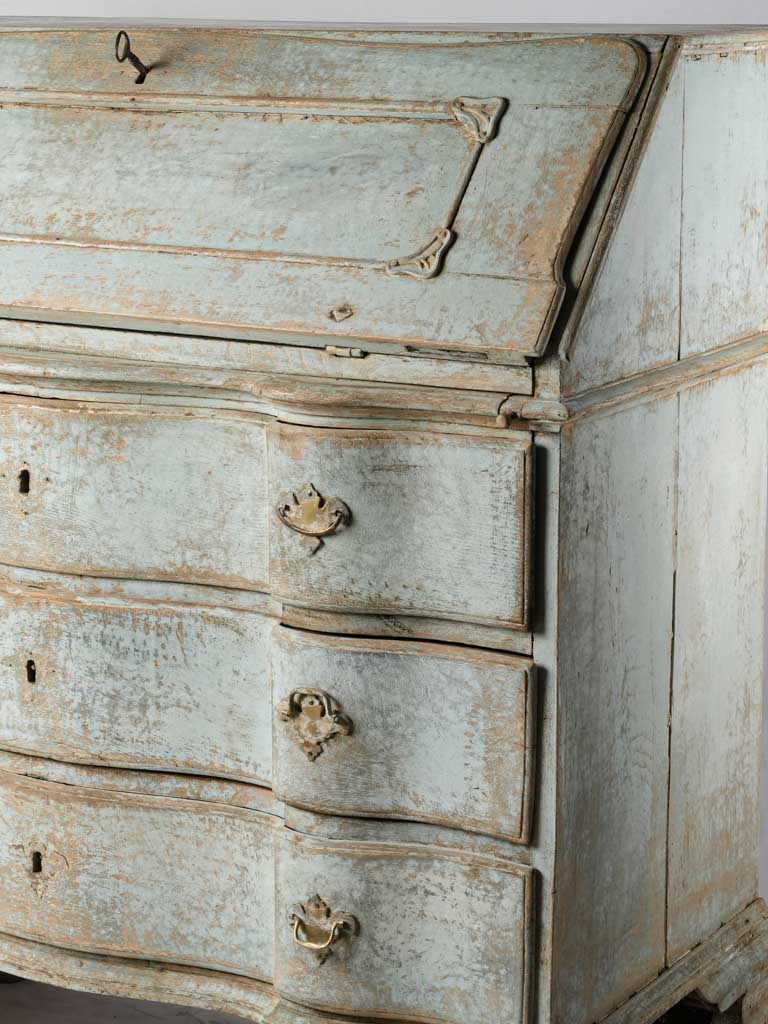 18th-Century Gustavian Serpentine Drop-Front Secrétaire in Pale Blue - 46¾"