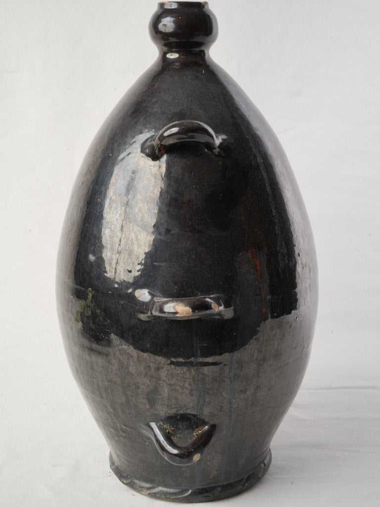 Mid-20th Century Biot Black-Glazed Terracotta Conscience Water Flask - 20½"
