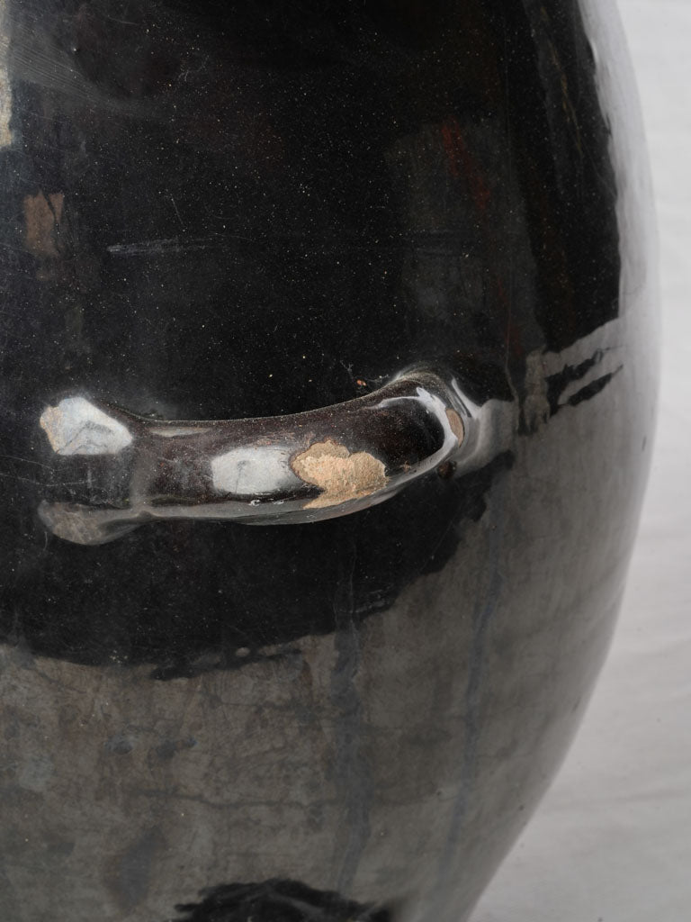 Mid-20th Century Biot Black-Glazed Terracotta Conscience Water Flask - 20½"
