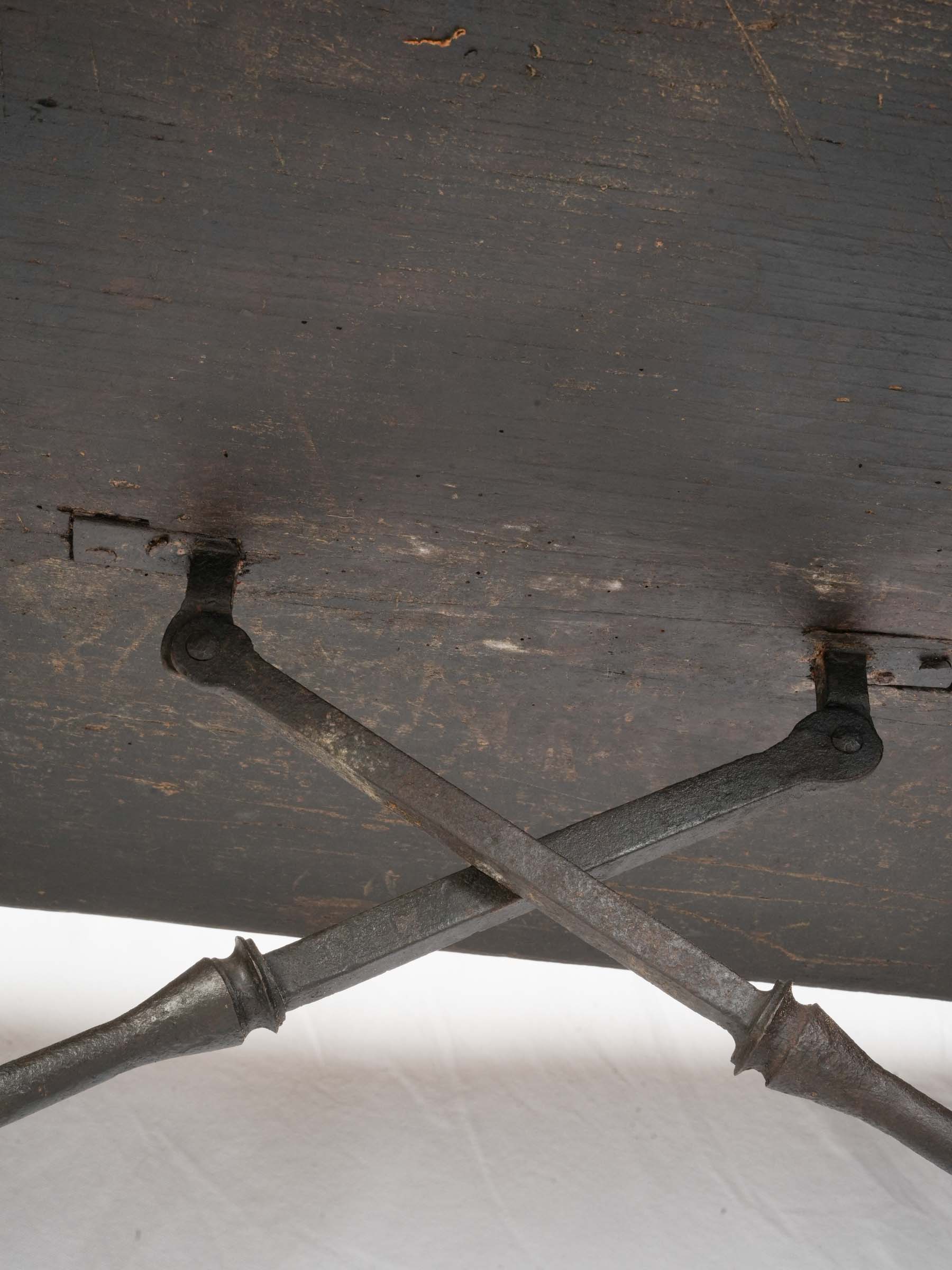 Beautiful Italian Baroque Table w/ Single-Plank Top and Wrought-Iron Stretchers, 17th Century - 79½"