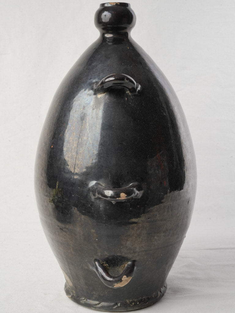 Mid-20th Century Biot Black-Glazed Terracotta Conscience Water Flask - 20½"