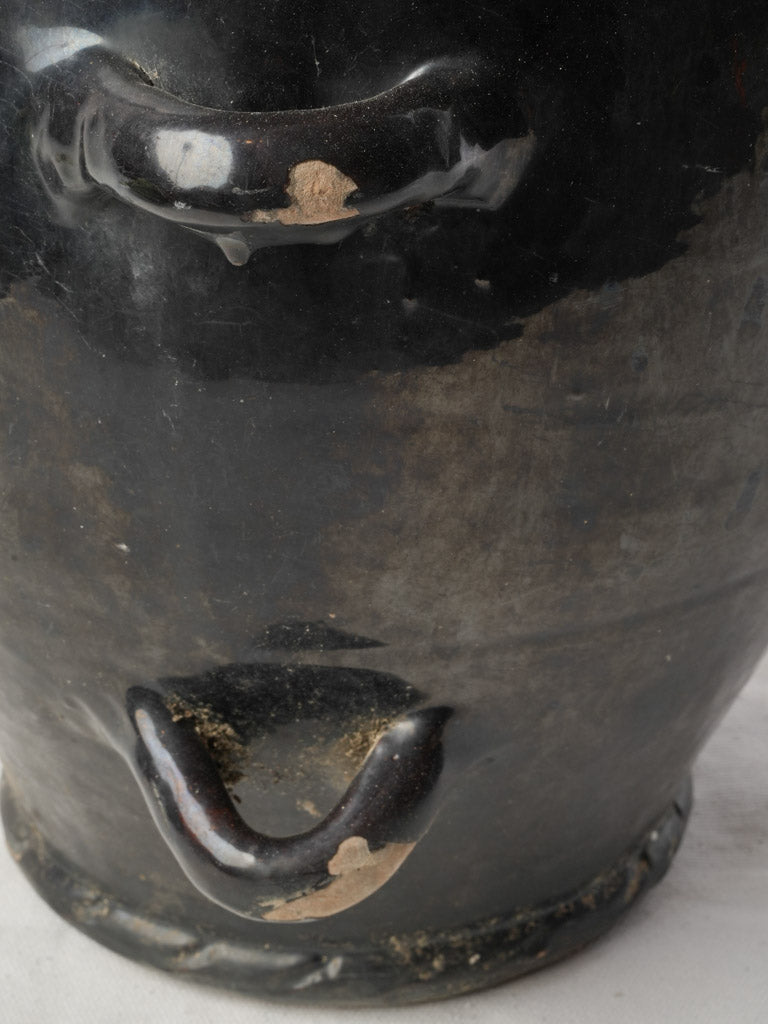 Mid-20th Century Biot Black-Glazed Terracotta Conscience Water Flask - 20½"