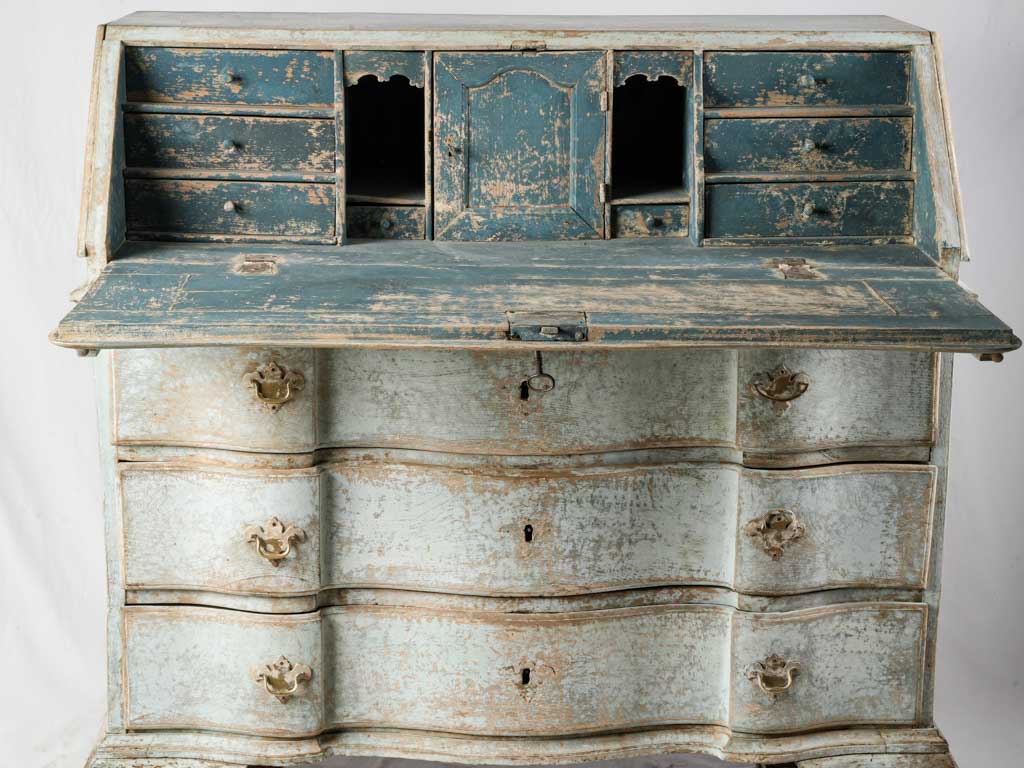 18th-Century Gustavian Serpentine Drop-Front Secrétaire in Pale Blue - 46¾"