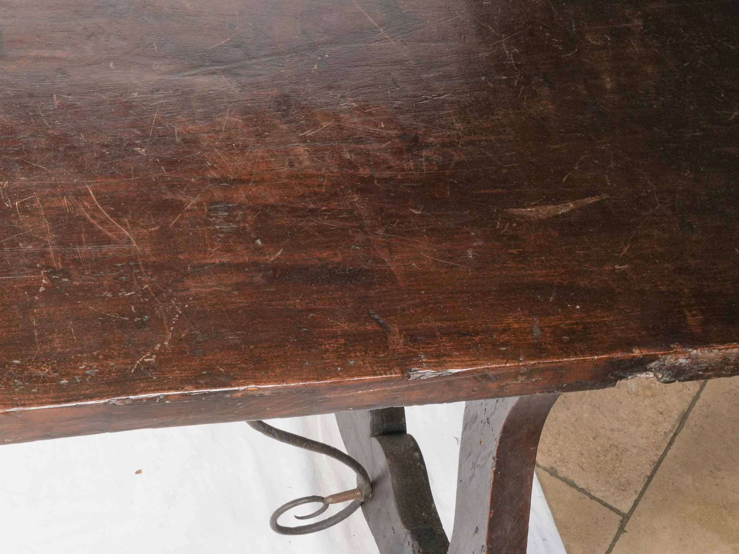 Beautiful Italian Baroque Table w/ Single-Plank Top and Wrought-Iron Stretchers, 17th Century - 79½"