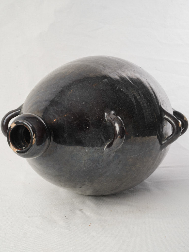 Mid-20th Century Biot Black-Glazed Terracotta Conscience Water Flask - 20½"