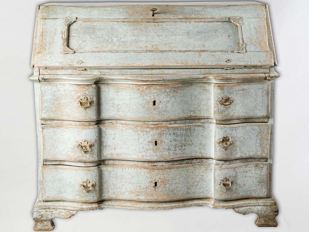 18th-Century Gustavian Serpentine Drop-Front Secrétaire in Pale Blue - 46¾"
