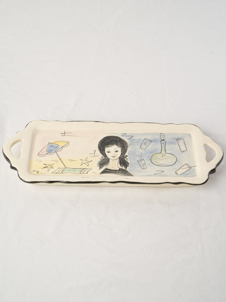 Charming 1960s Vallauris Faïence Cake Platter W/ Riviera Holiday Scene - 17¼"