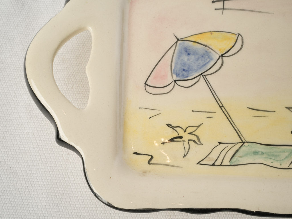 Charming 1960s Vallauris Faïence Cake Platter W/ Riviera Holiday Scene - 17¼"