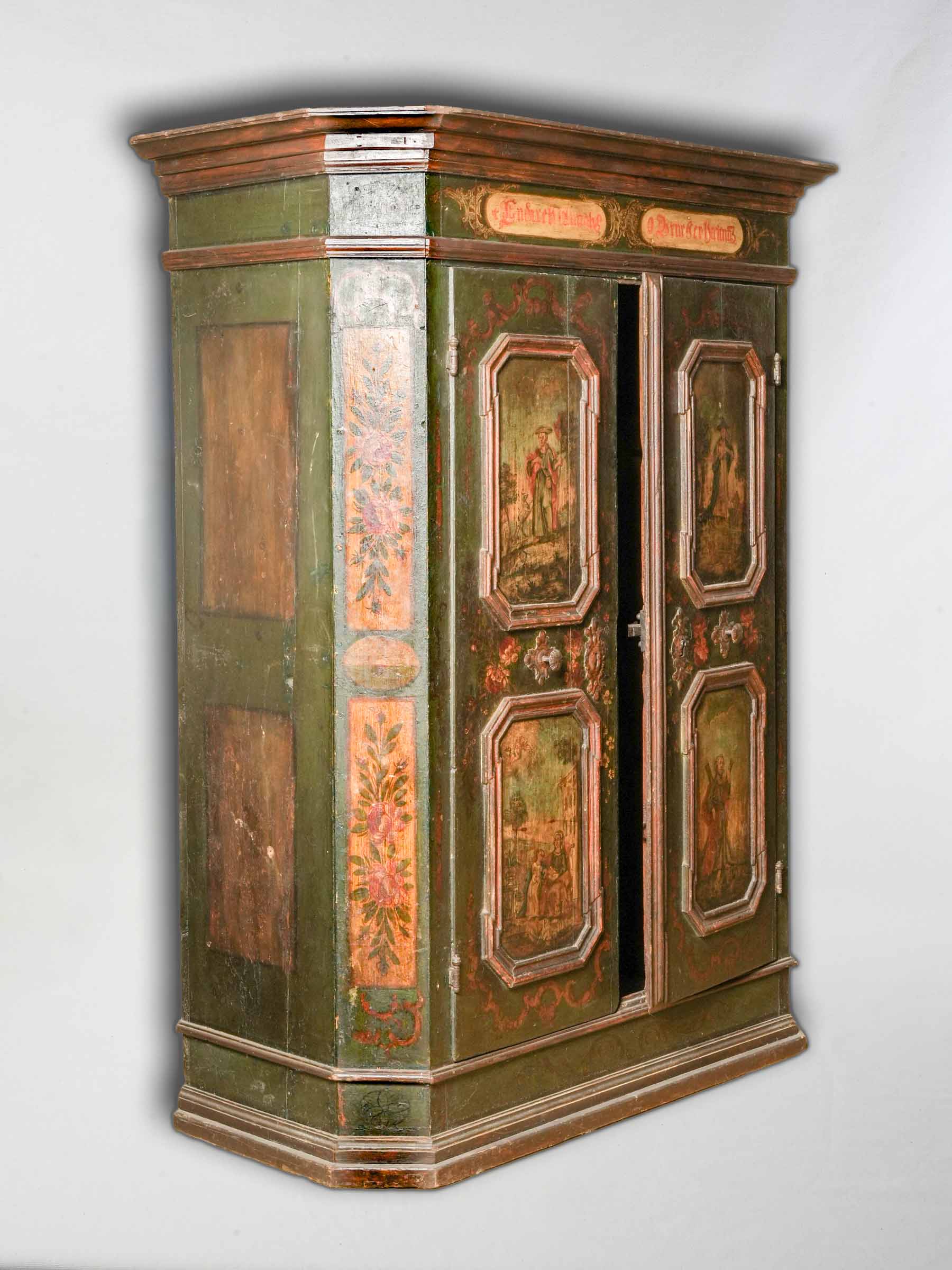 Rare 18th-Century Painted Marriage Cupboard - 69¾" x 53½" x 26¾"