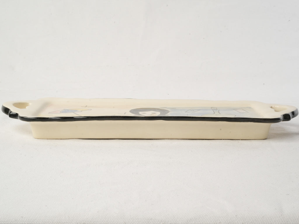 Charming 1960s Vallauris Faïence Cake Platter W/ Riviera Holiday Scene - 17¼"