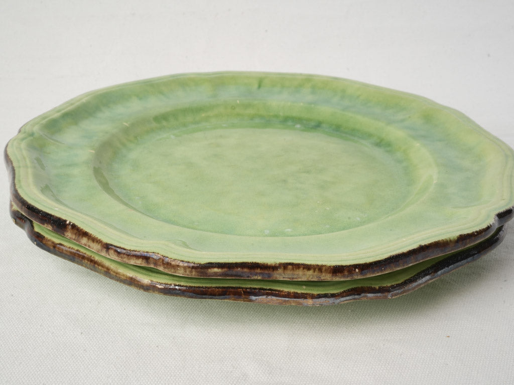 Pair of Early 20th Century Dieulefit Green-Glazed Provençal Serving Plates - 13½"