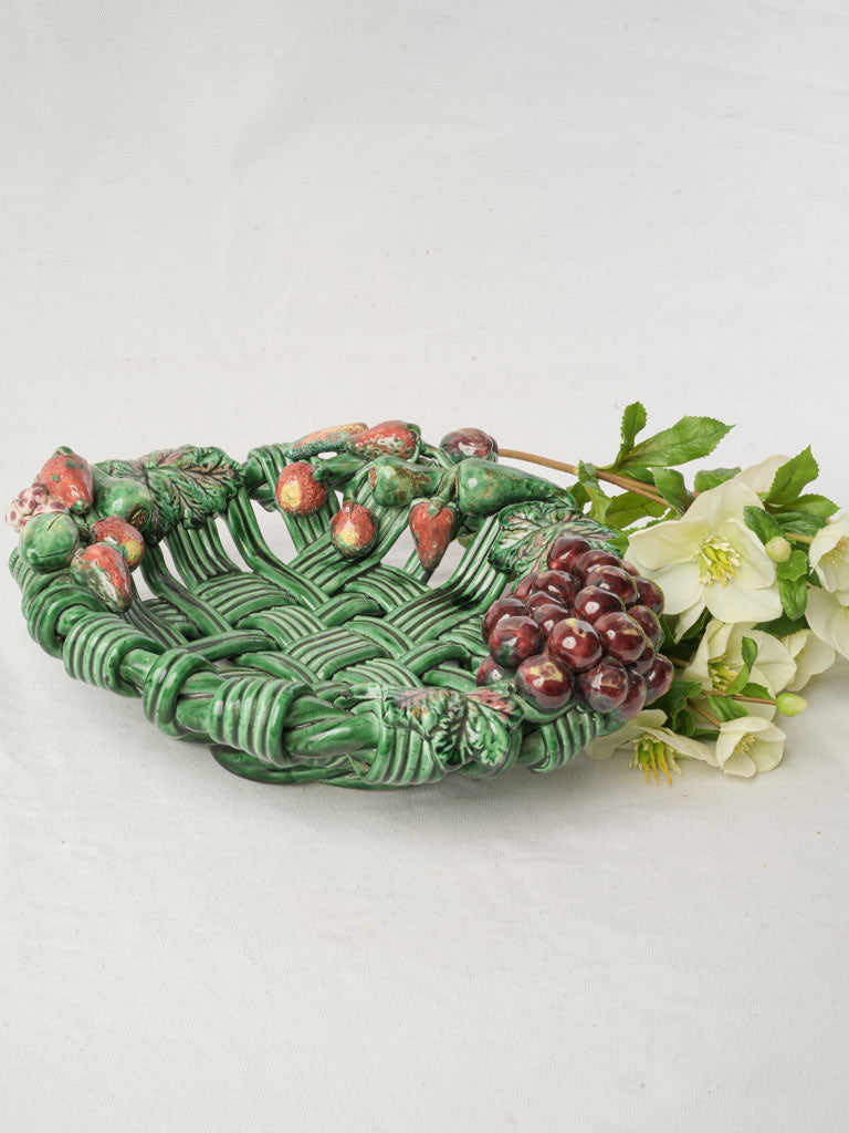 Mid-20th Century Heny Vallauris Majolica Basket-Form Fruit Bowl - 13½"