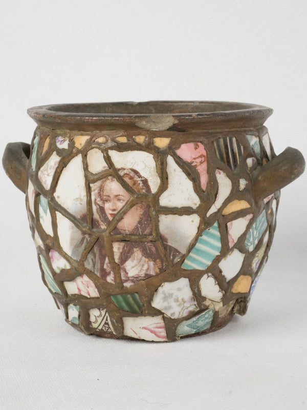 Antique pique assiette mosaic cachepot
