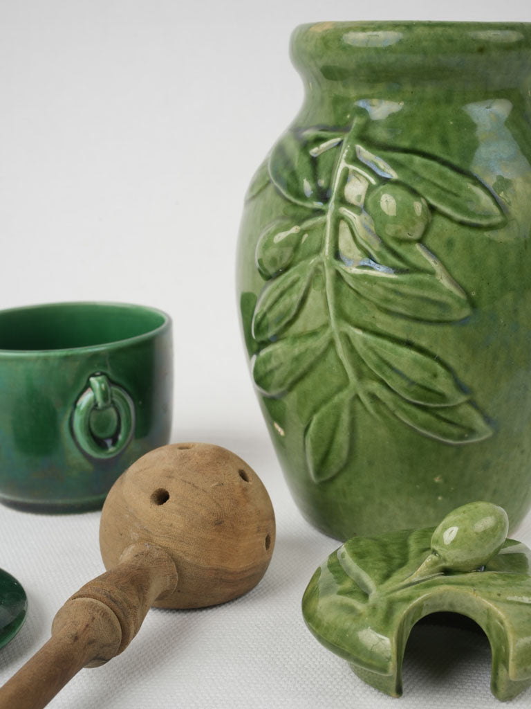 Classic green-glazed terracotta olive container