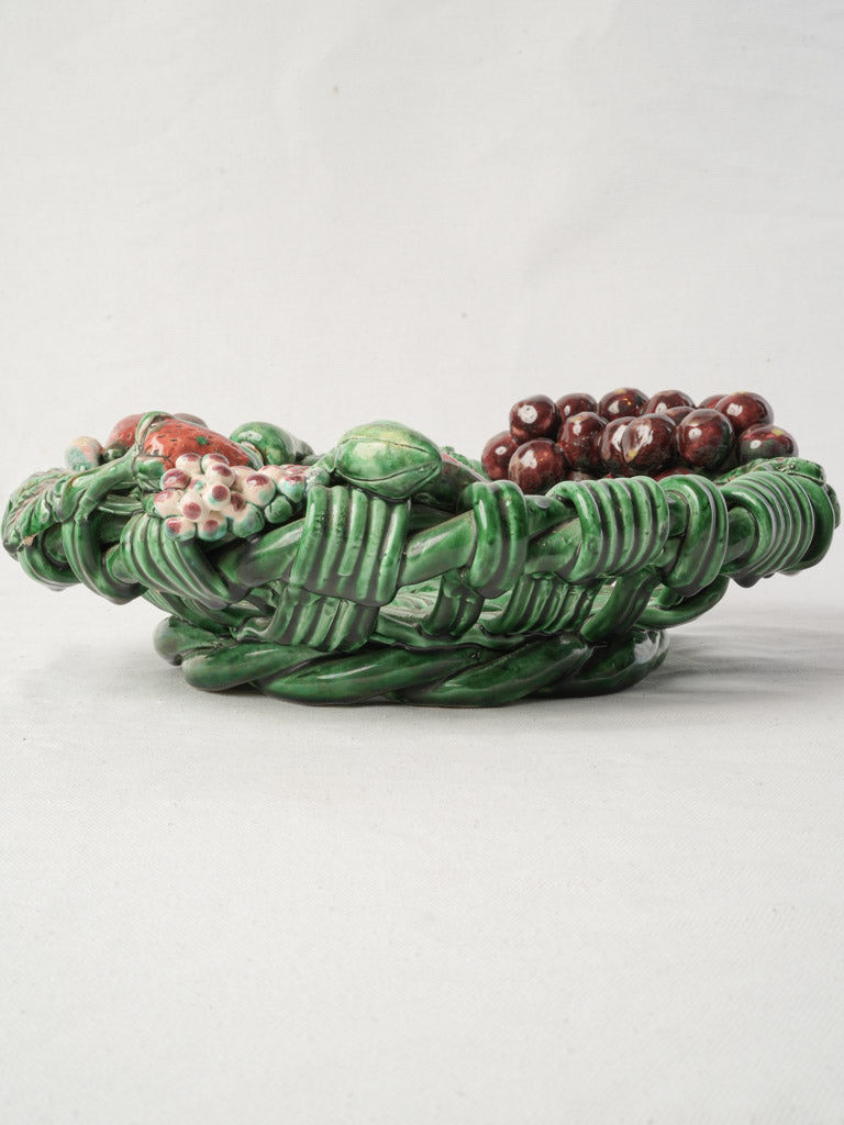 Mid-20th Century Heny Vallauris Majolica Basket-Form Fruit Bowl - 13½"