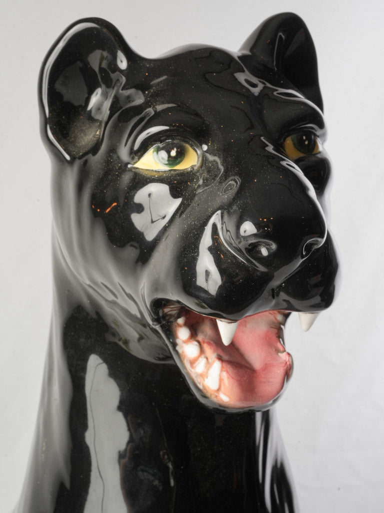 Striking 1970s Italian Glossy Ceramic Black Panther - 35¾"