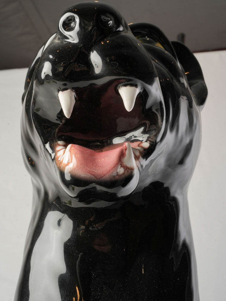 Striking 1970s Italian Glossy Ceramic Black Panther - 35¾"