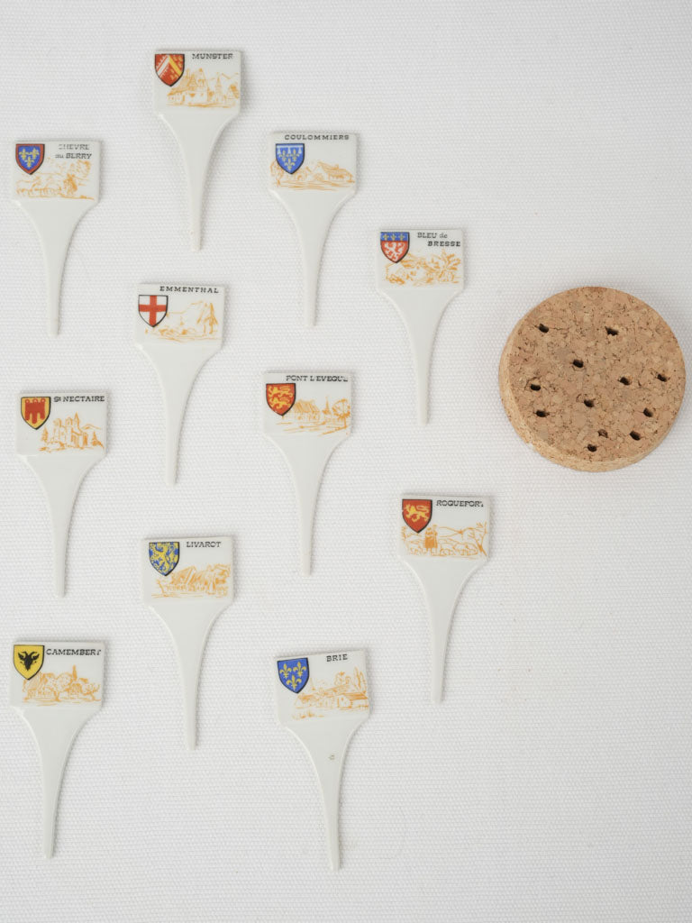Ornate ceramic cheese label spikes