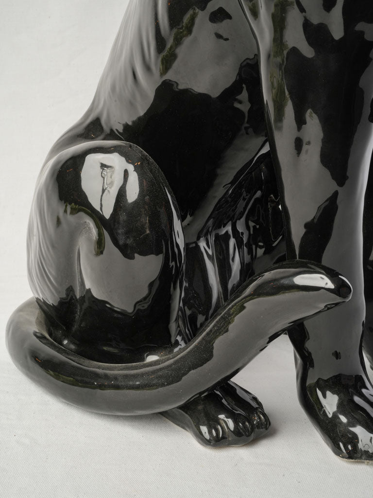 Striking 1970s Italian Glossy Ceramic Black Panther - 35¾"