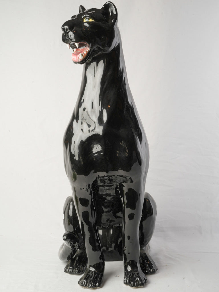 Striking 1970s Italian Glossy Ceramic Black Panther - 35¾"