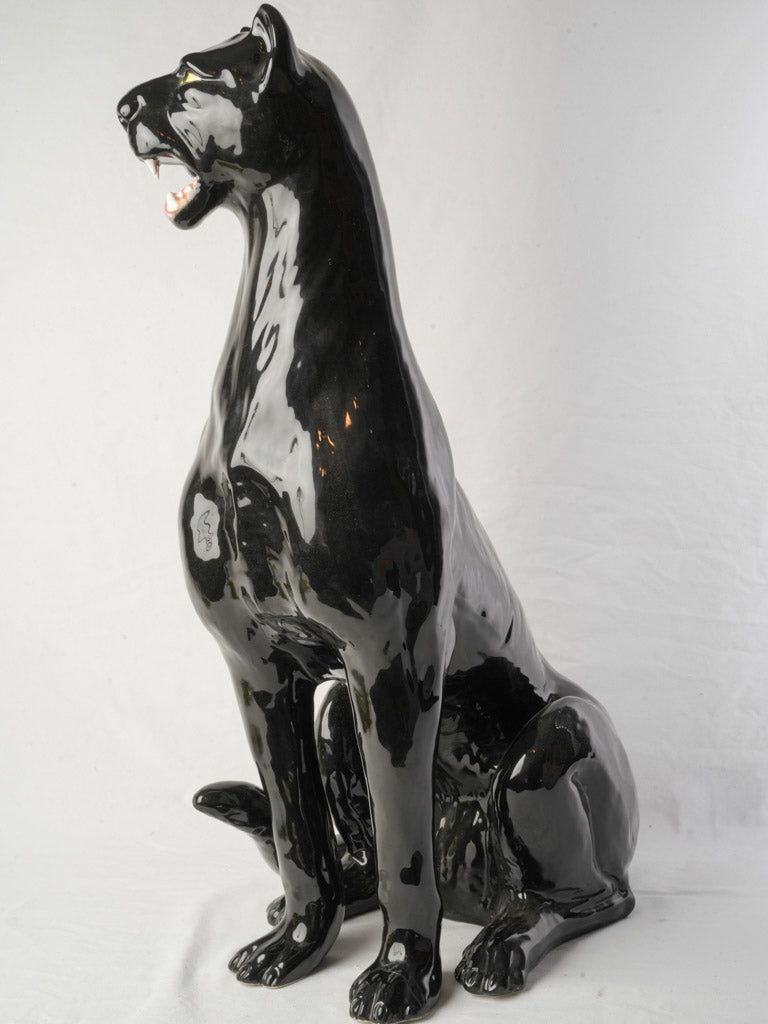 Striking 1970s Italian Glossy Ceramic Black Panther - 35¾"