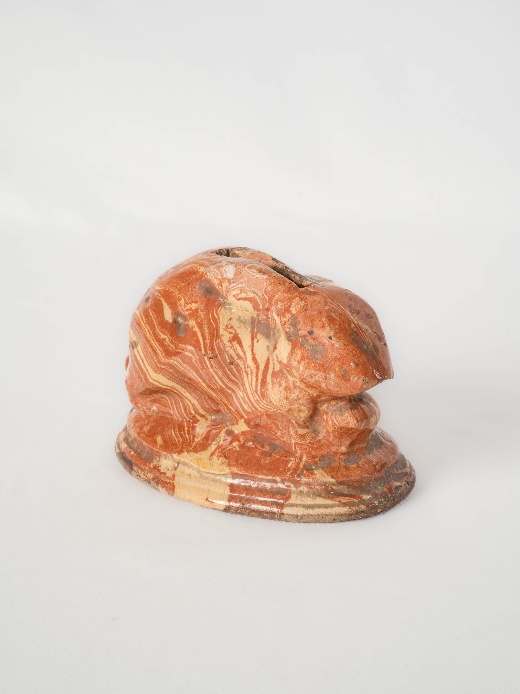 Charming Petite Antique Rabbit Money Box w/ Marbled Glaze - 4¾"