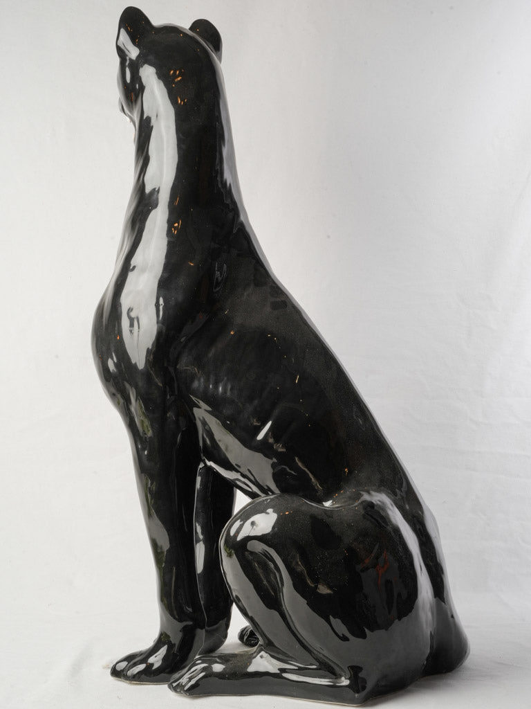 Striking 1970s Italian Glossy Ceramic Black Panther - 35¾"
