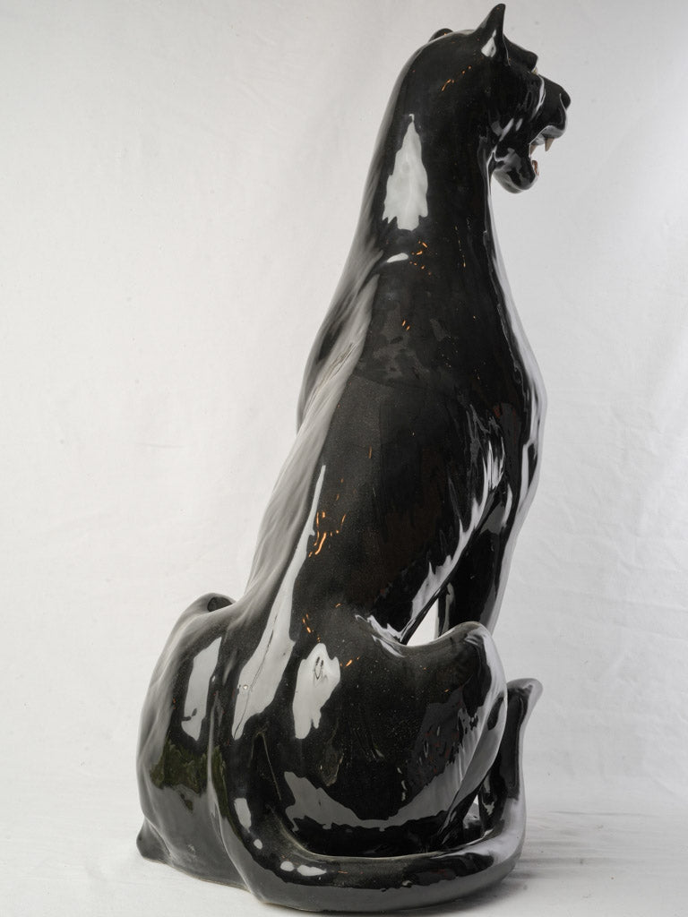 Striking 1970s Italian Glossy Ceramic Black Panther - 35¾"