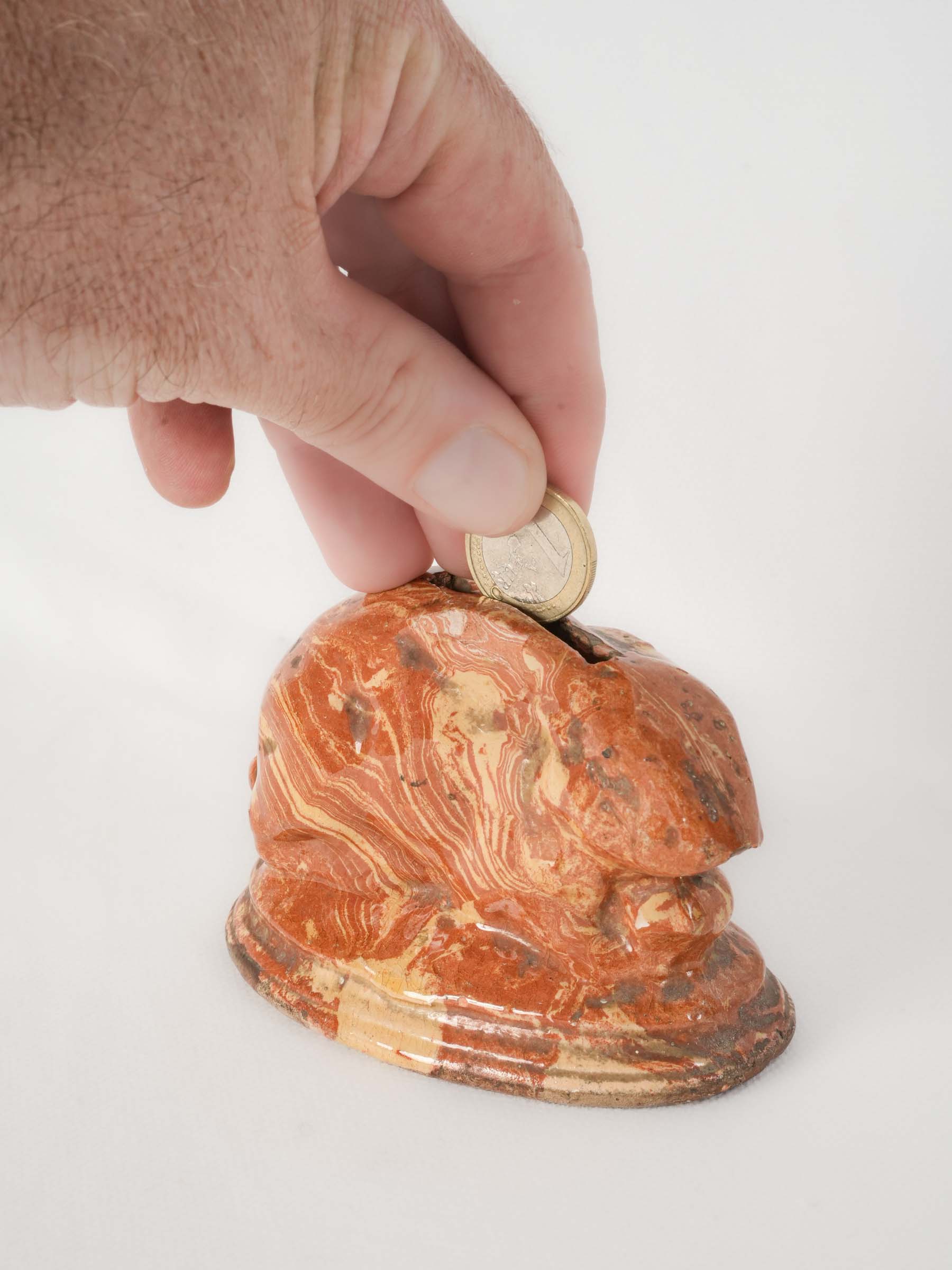 Charming Petite Antique Rabbit Money Box w/ Marbled Glaze - 4¾"