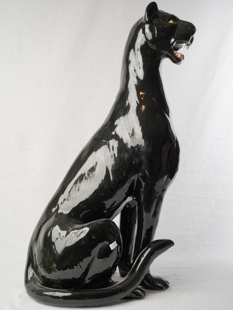 Striking 1970s Italian Glossy Ceramic Black Panther - 35¾"