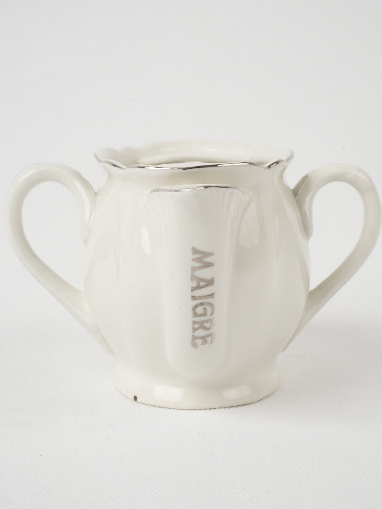 Vintage 'maigre gras' white porcelain sauce boat