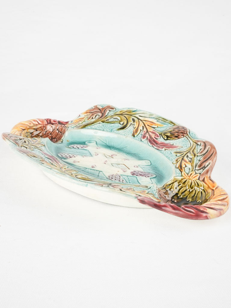 Antique turquoise Barbotine asparagus cradle