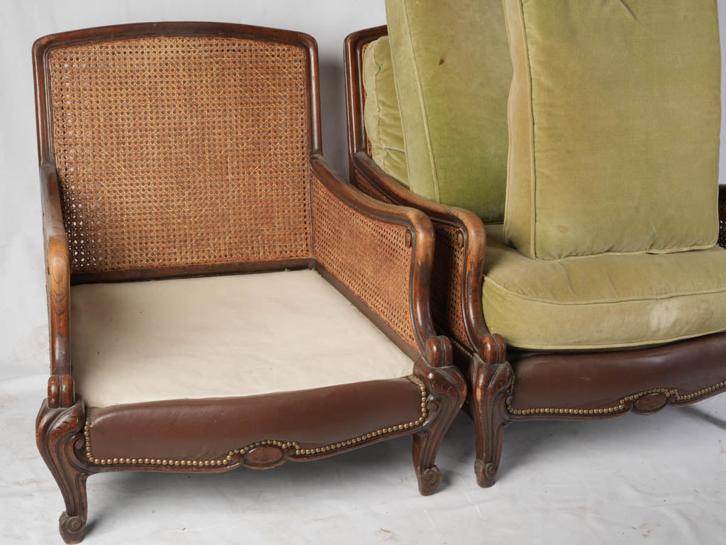 Olive velvet cushion lounge chairs