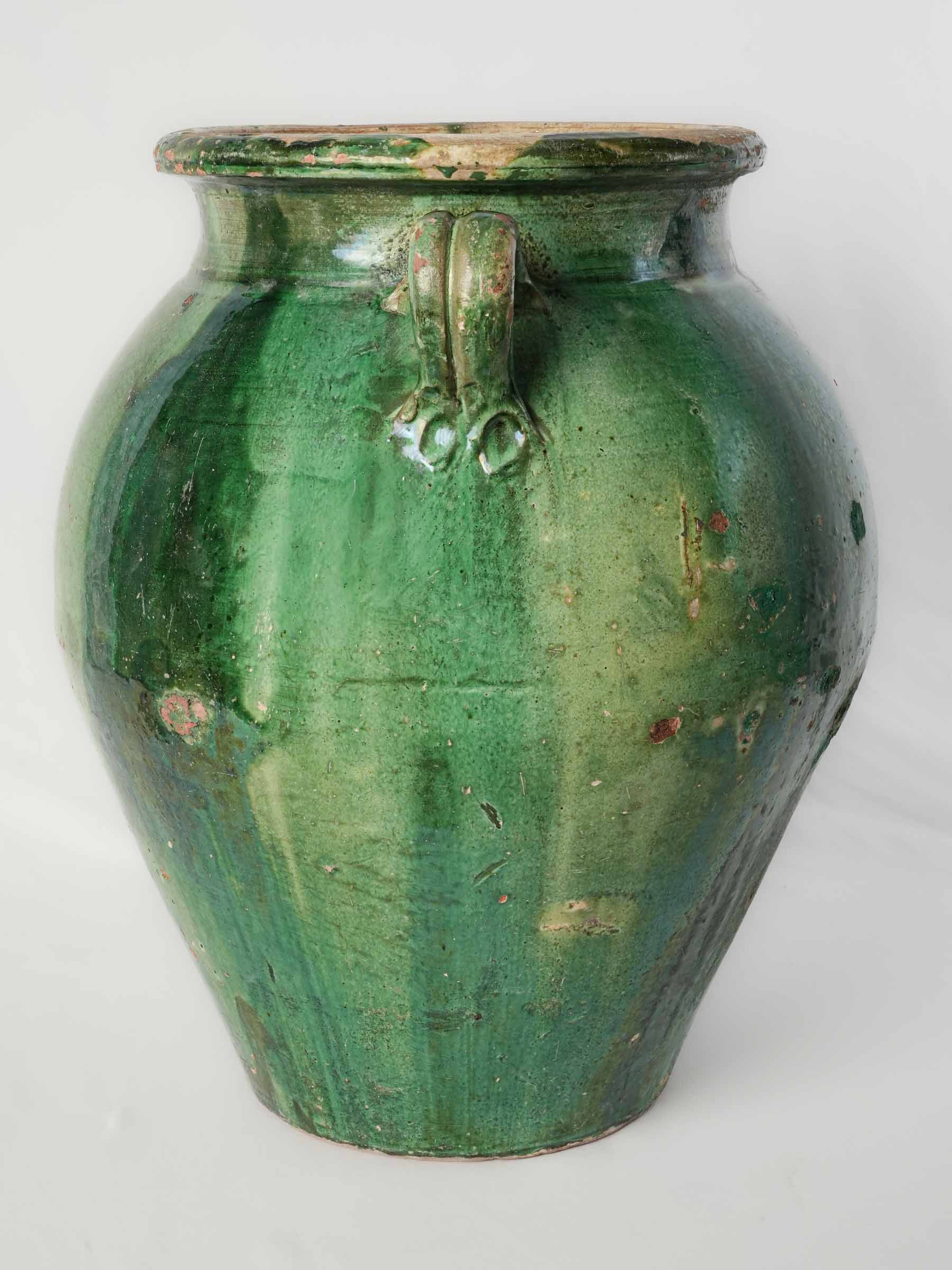Substantial Green-Glazed Terracotta Olive Jar, Tornac, Late 19th Century - 20"