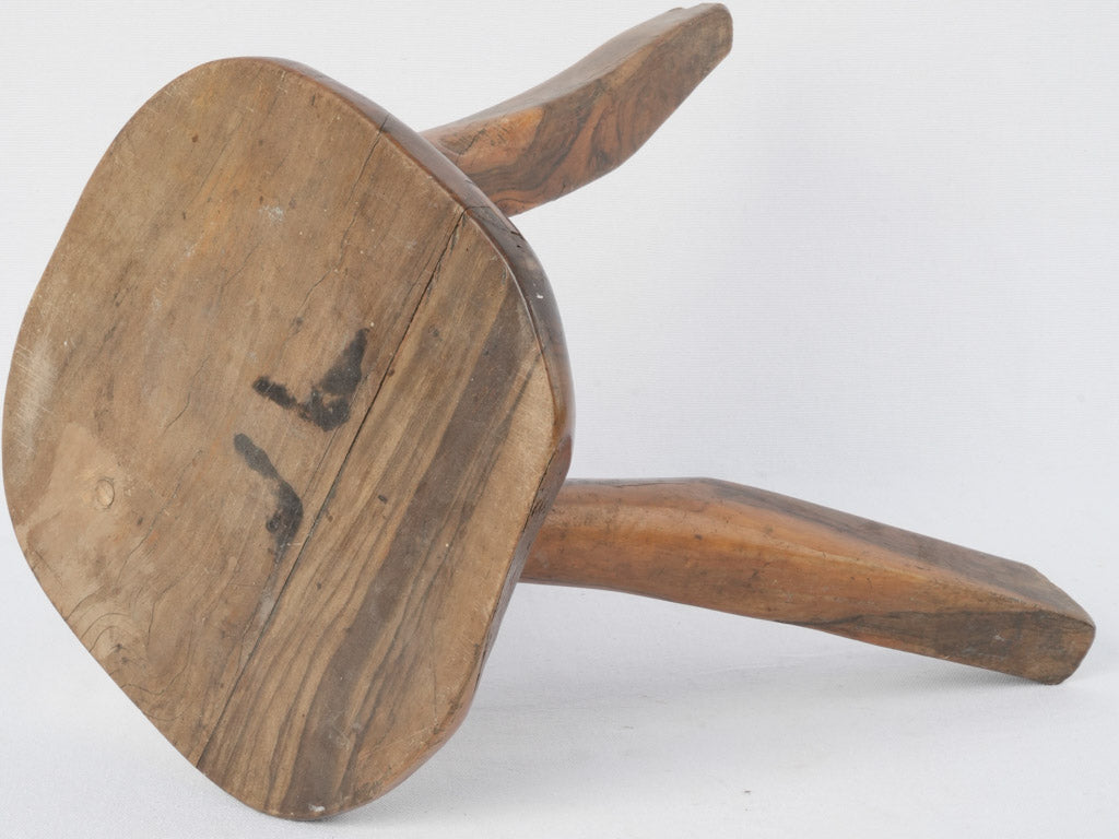 Charming primitive walnut stool, aged, authentic