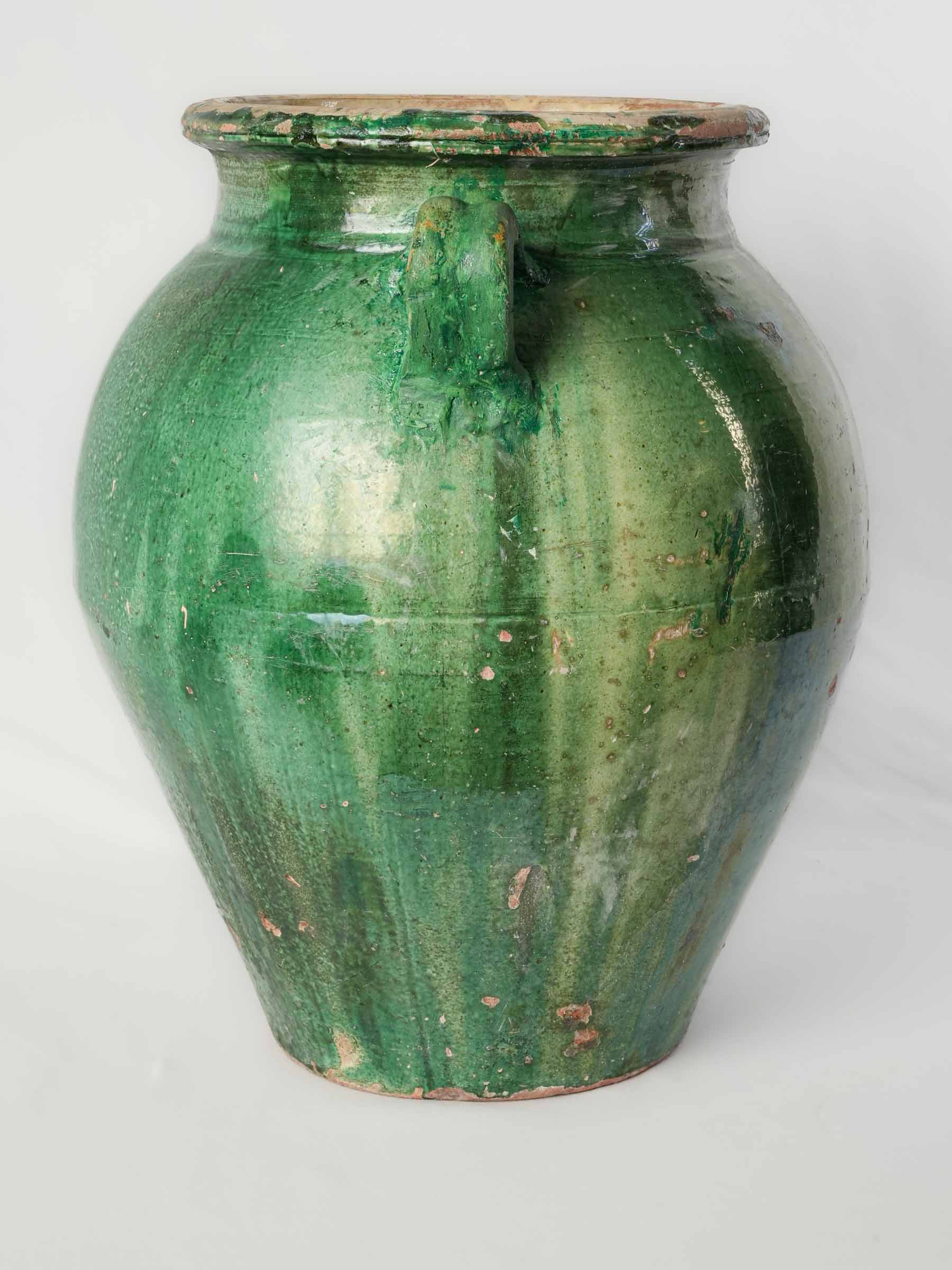 Substantial Green-Glazed Terracotta Olive Jar, Tornac, Late 19th Century - 20"