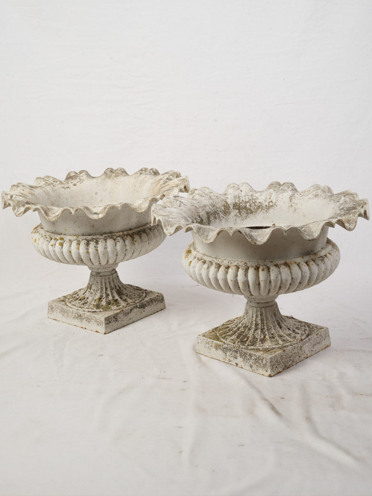 Beautiful Pair Of Large French Cast Iron Garden Urns Late 19th To Early 20th Century - 17¾"