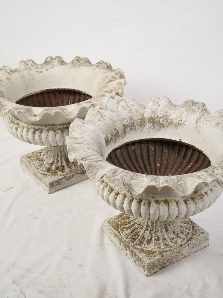 Beautiful Pair Of Large French Cast Iron Garden Urns Late 19th To Early 20th Century - 17¾"