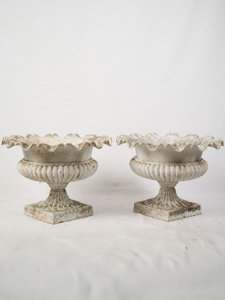 Beautiful Pair Of Large French Cast Iron Garden Urns Late 19th To Early 20th Century - 17¾"