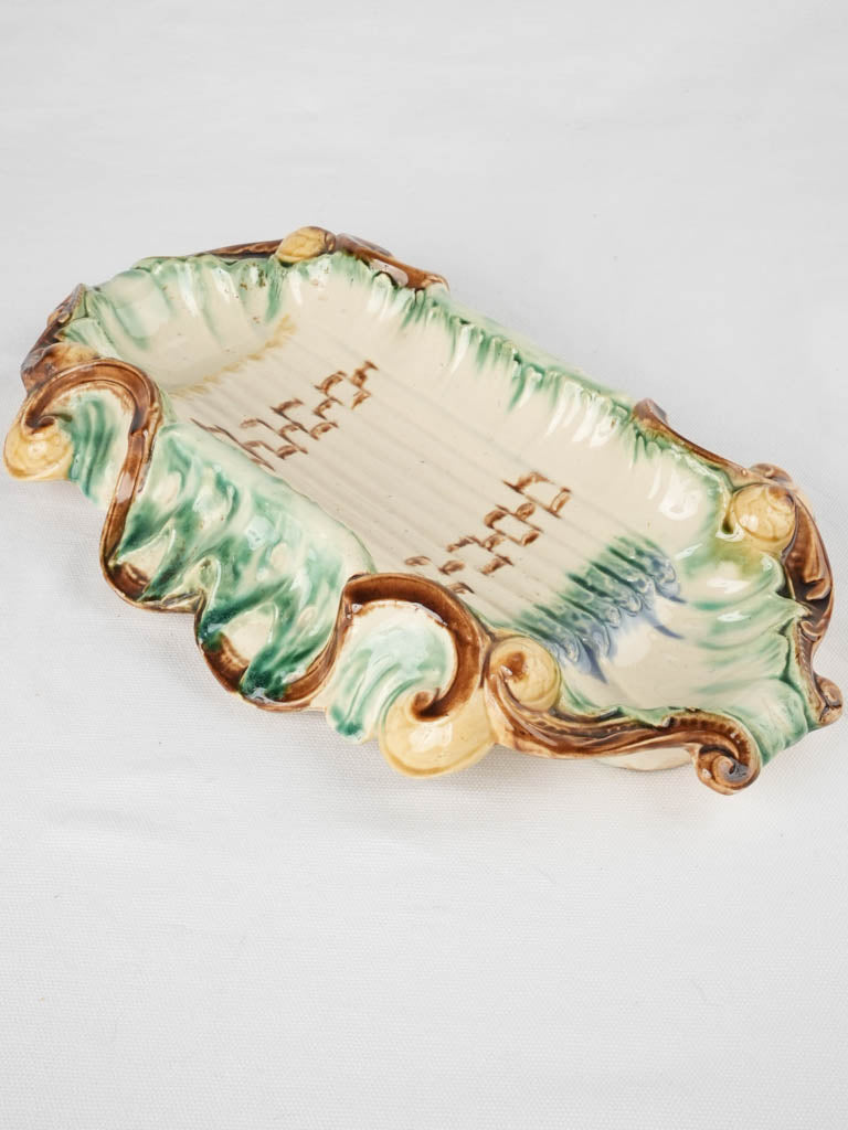 Antique Majolica sculptural asparagus platter