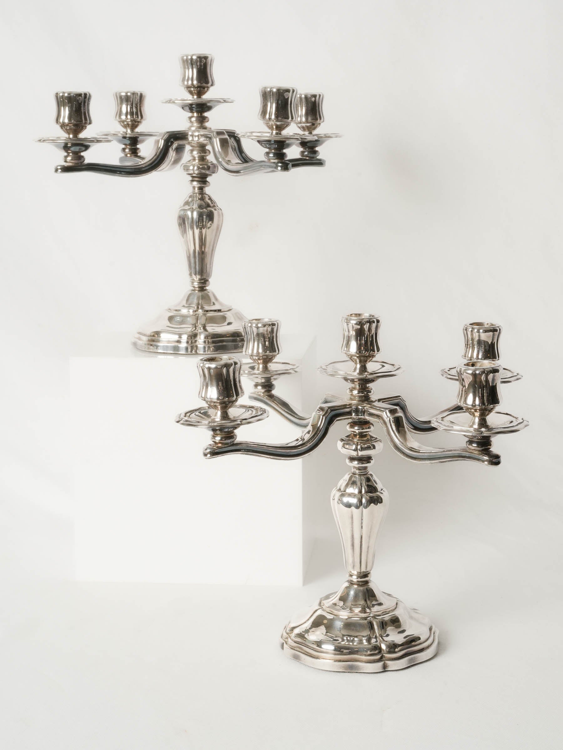 Pair of French Silver-Plated Five-Light Candelabra by Saint Médard - 10¾"