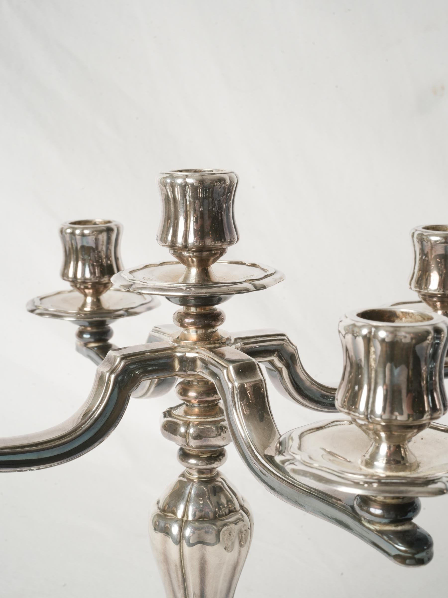 Pair of French Silver-Plated Five-Light Candelabra by Saint Médard - 10¾"